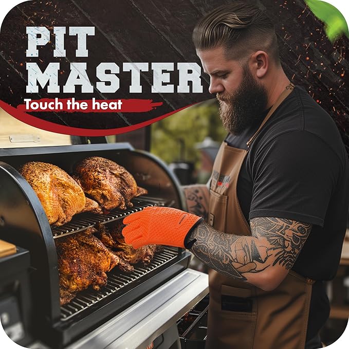 KITCHEN PERFECTION S Silicone Smoker Oven Gloves -Extreme Heat Resistant BBQ Gloves -Handle Hot Food Right on Your Grill Fryer Pit|Waterproof Oven Mitts |Superior Value Set+3 Bonuses