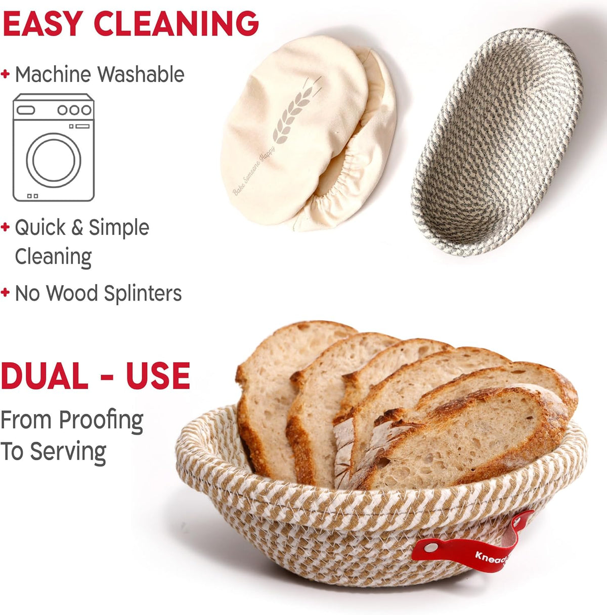 KneadAce Sourdough Starter Kit – 34oz Starter Jar, 2 Cotton Rope Banneton Proofing Baskets, Magnetic Bread Lame for Scoring – Gift for Bakers & Complete Sourdough Bread Baking Set