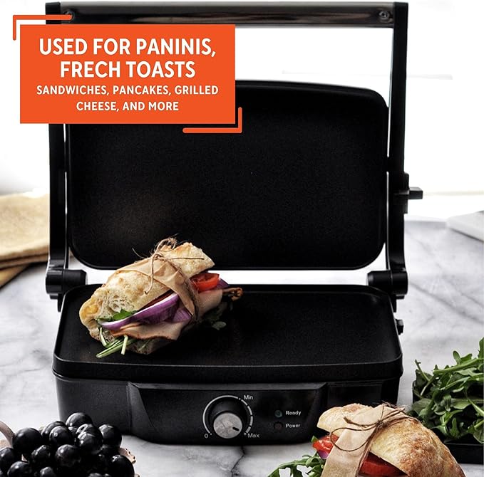 IMUSA Stainless Steel Panini Press Electric with Adjustable Temperature Settings and Nonstick Plates, 1200W