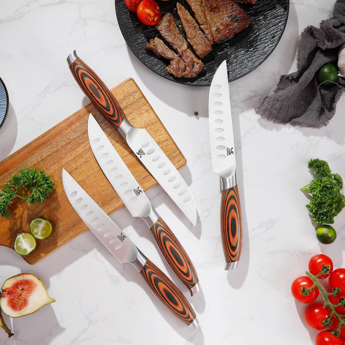 MSY BIGSUNNY Steak Knife Set, 4-Piece, German Steel 5-Inch Blade, High-end Ergonomic Handle Steakhouse Knife Set (Steak Knife Set 5")