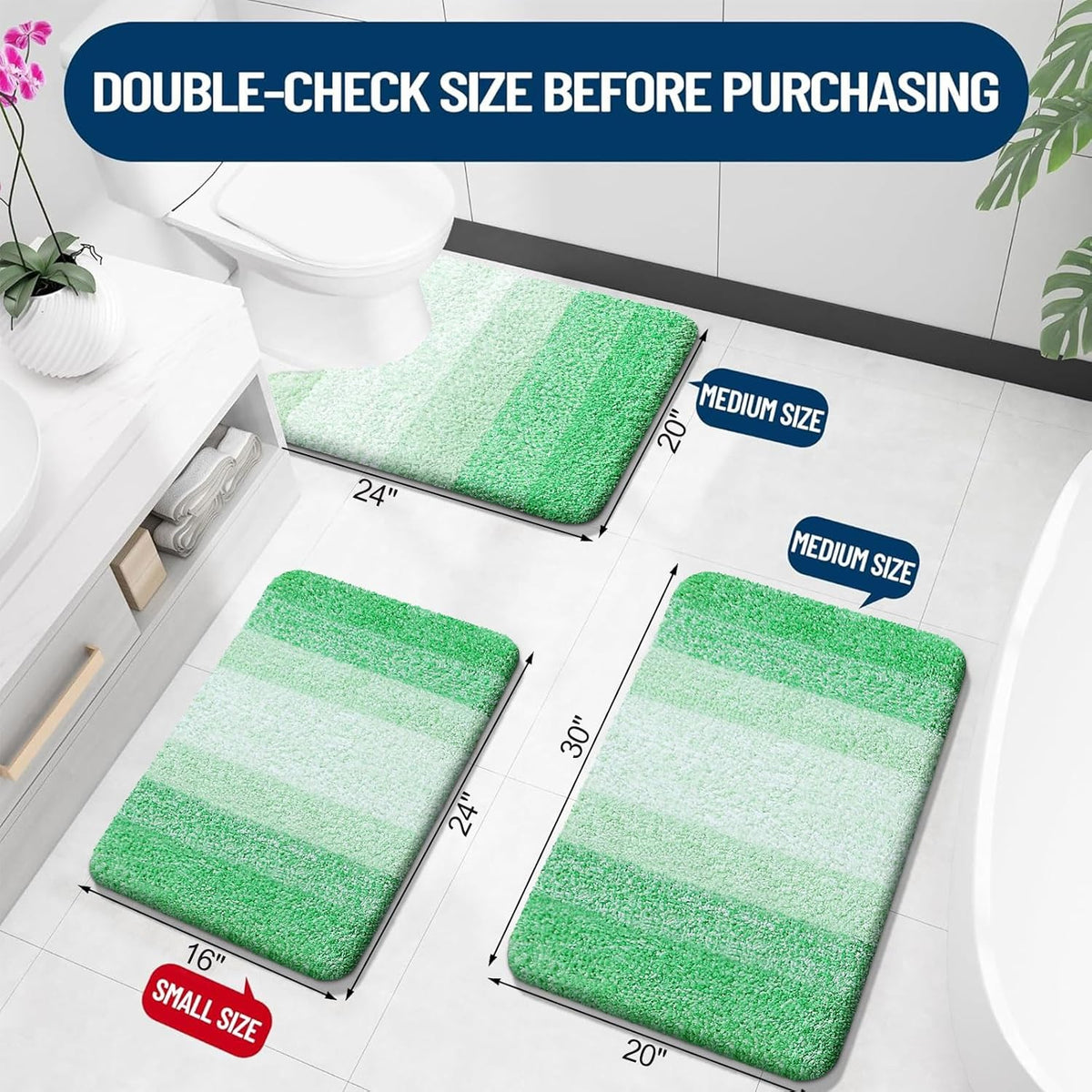 OLANLY Bathroom Runner Rugs 70x24, Extra Soft Absorbent Microfiber Bath Rugs, Rubber Backing, Quick Dry, Machine Washable Bath Mats for Bathroom Floor, Tub and Shower, Home Decor Accessories, Green