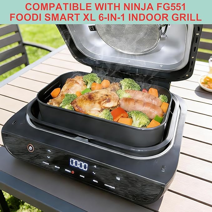 Foodi XL Grill Combo Crisper Basket for Ninja FG551 Foodi Indoor Grill, Non-Stick Air Fryer Basket for Ninja Air Fryer Grills DG551/DG651 Accessories, with 100 Packs Disposable Parchment Paper Liners