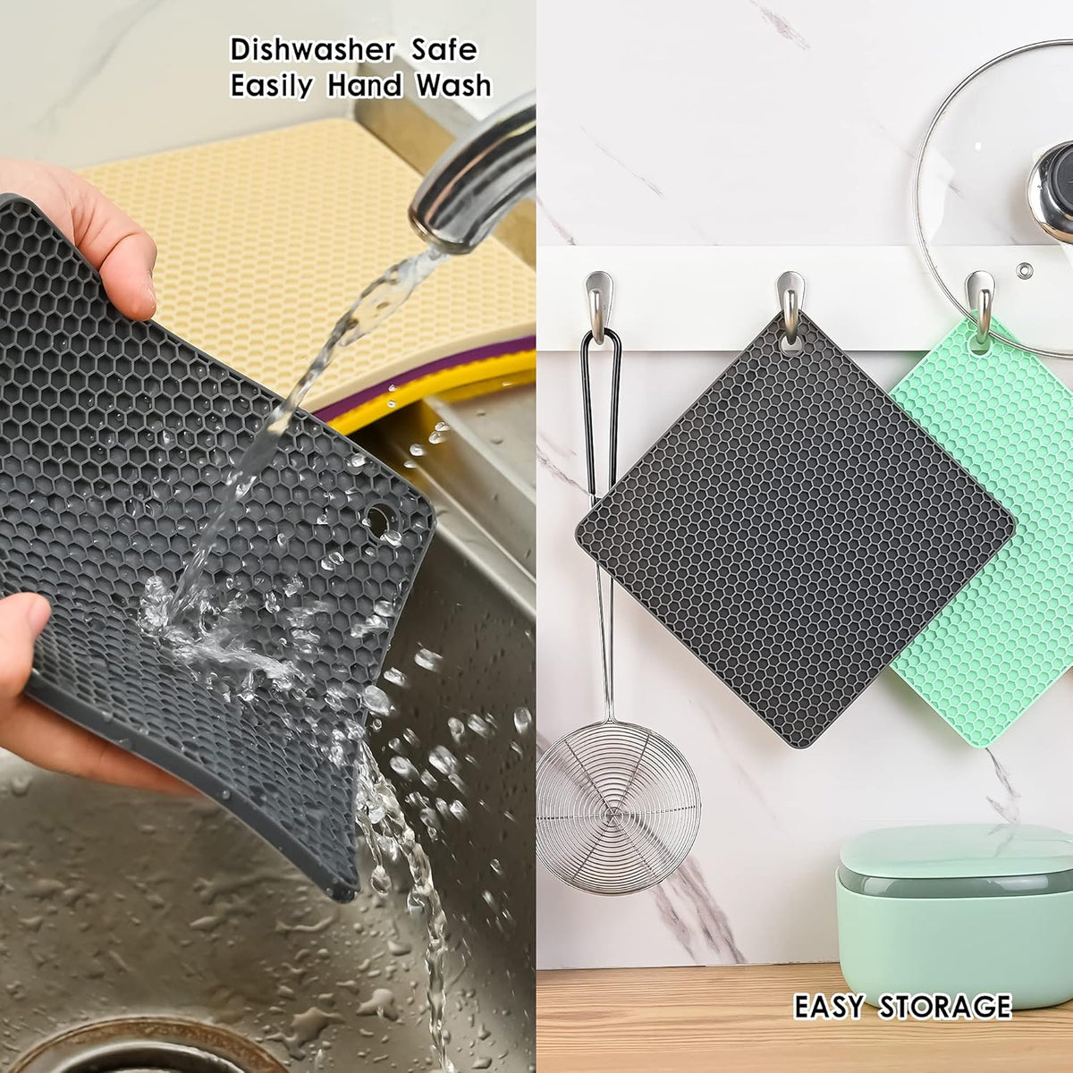 Silicone Trivets for Hot Dishes, Trivet Hot Pads for Kitchen, Trivets for Hot Pots and Pans, Multi Use Silicone Pot Holders Trivet Mat, Heat Resistant Mats for Countertop Set 4 Teal