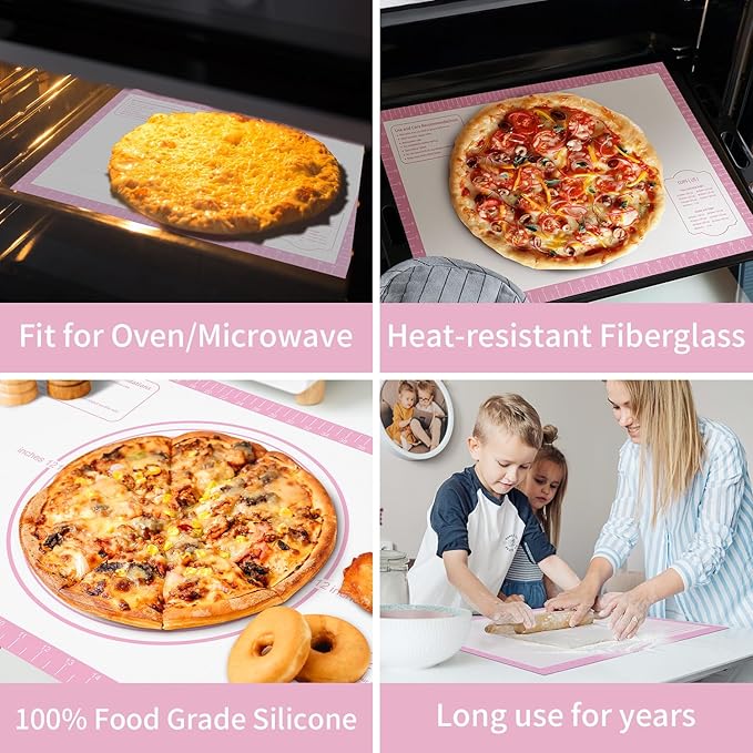 Silicone Pastry Mat for Dough Rolling, Extra Large Silicone Baking Mat with Measurements, Baking sheet for Cookies Fondant Pie Crust, Countertop Protector