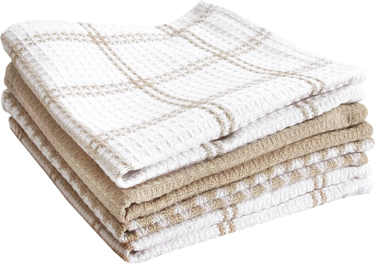 T-FAL Premium Waffle Dish Cloths: Highly Absorbent, Super Soft Long Lasting - 100% Cotton, 12"x13" Flat Waffle Dish Towel for Cleaning & Drying Dishes, (4-Pack), Sand