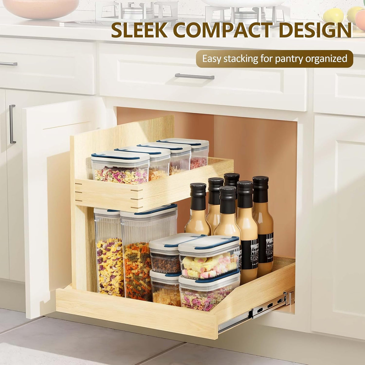Flip-Lock Airtight Food Storage Containers 4-PC (0.6 Qt*2+1.6 Qt+3.4 Qt), Leakproof Ring Seal Top, Anti-Slip Plastic Pantry Canister for Flour Sugar,Cereal,Coffee,Dog Treat, White