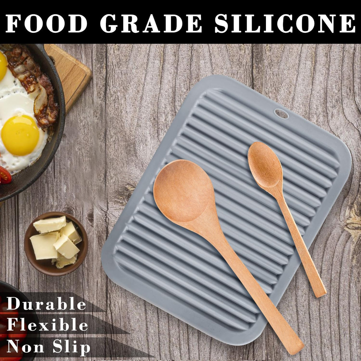 4 PCS Silicone Trivet for Hot Dishes, Hot Pads Trivets Mat for Hot Pots and Pans, Heat Resistant Silicone Hot-Mats, Pot Holders Jar Opener Tables-Mats for Countertop Drying Mat (Grey)