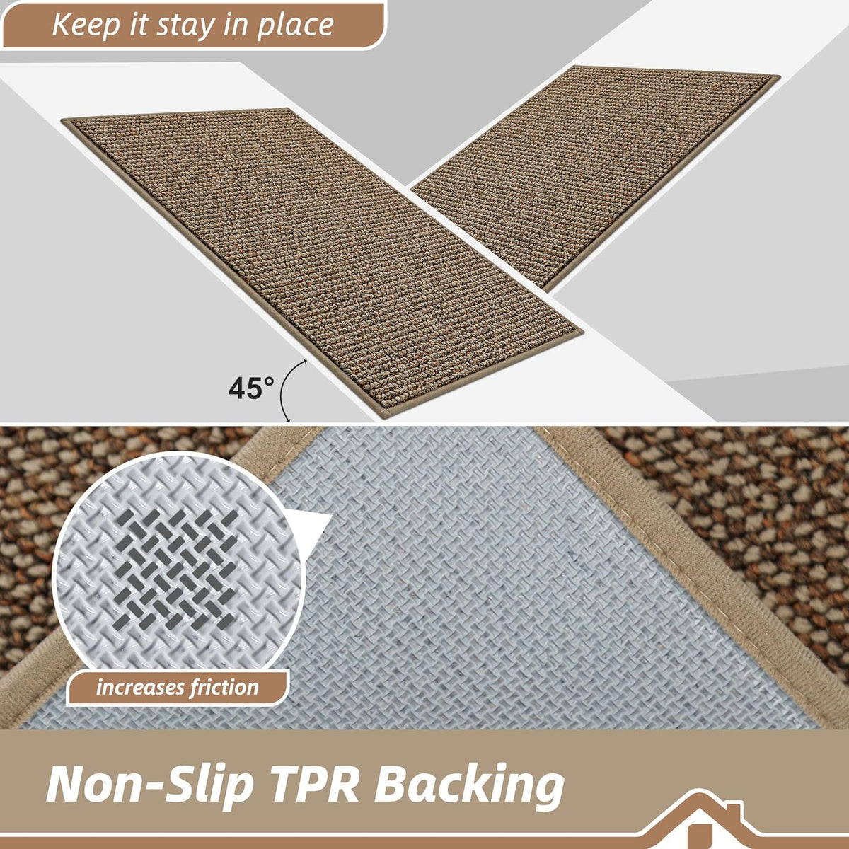 BEQHAUSE Kitchen Runner Rugs 20"x48", Non-Slip Kitchen Mats for Floor, Super Absorbent and Stain Resistant Kitchen Rug, Machine Washable Rugs for Kitchen, Hallway, Laundry & Sink, Taupe