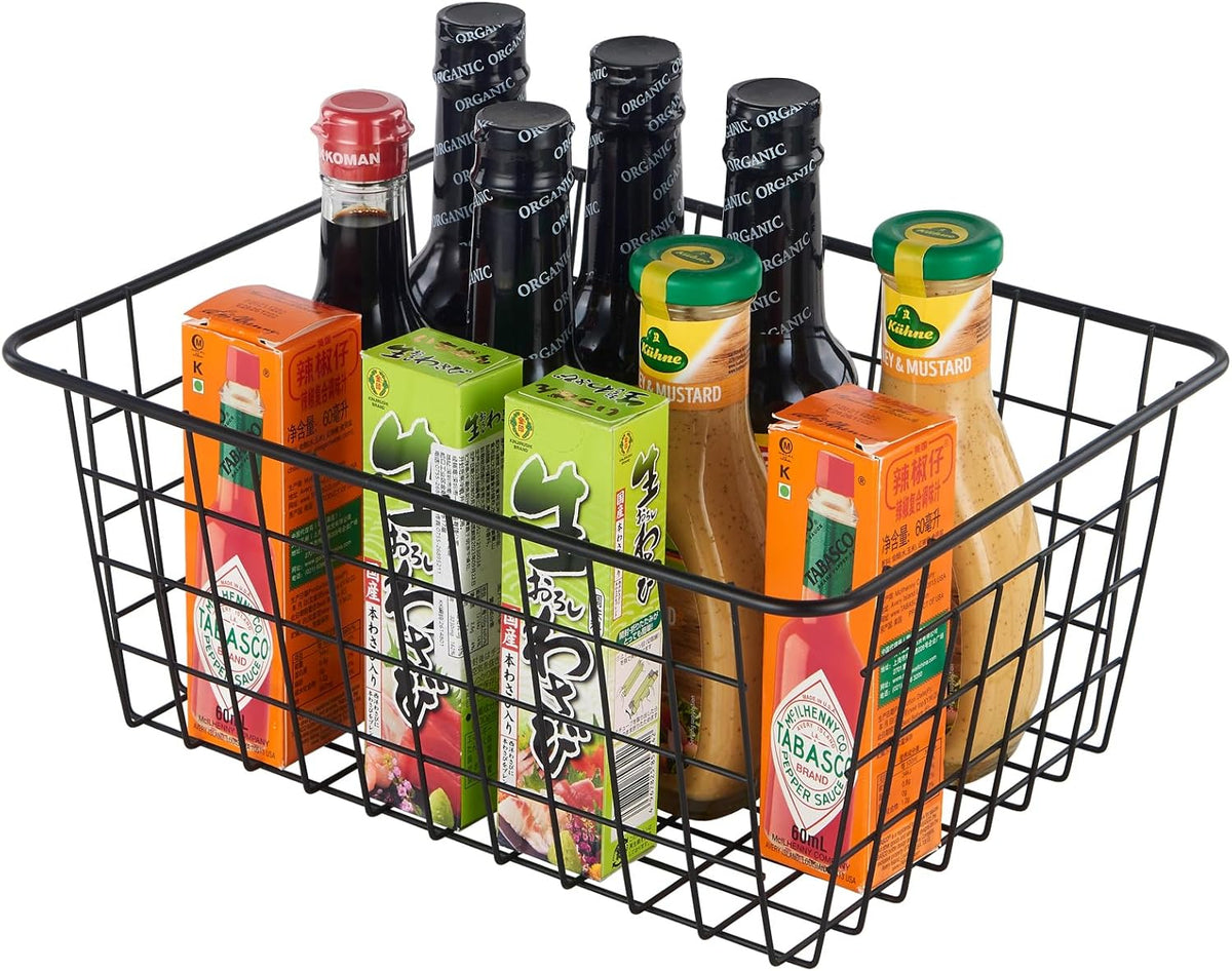 【Extra Large】Wire Kitchen Storage Basket 4 Packs,Perfect Pantry Organization Accessories Baskets,Laundry,Suitable for Countertop, Kitchen, Bedroom, Bathroom,Black