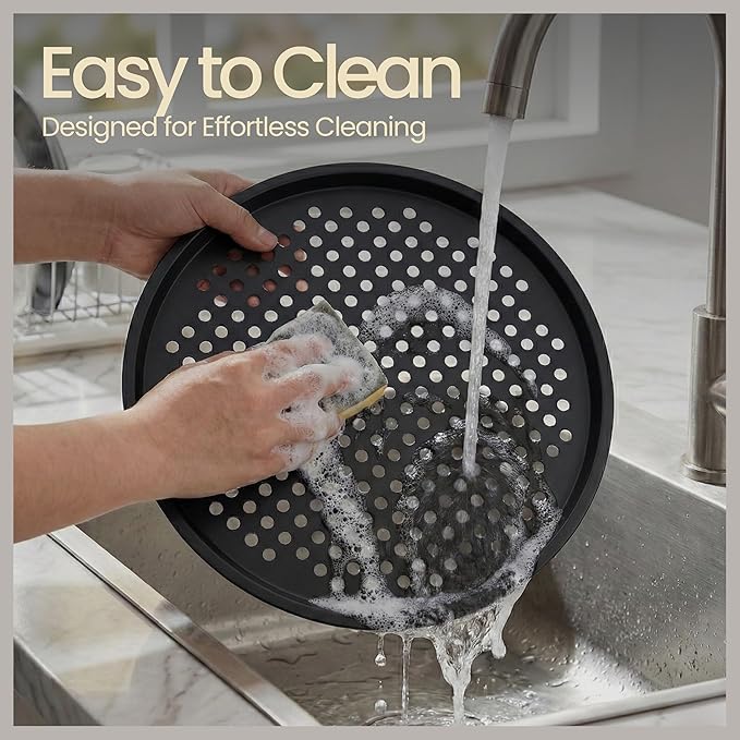 Non-Stick Pizza Pan with Holes - 13-Inch Perforated Pizza Crisper Carbon Steel Pizza Pan - 1 Round Pizza Trays PFOA PFOS and PTFE Free