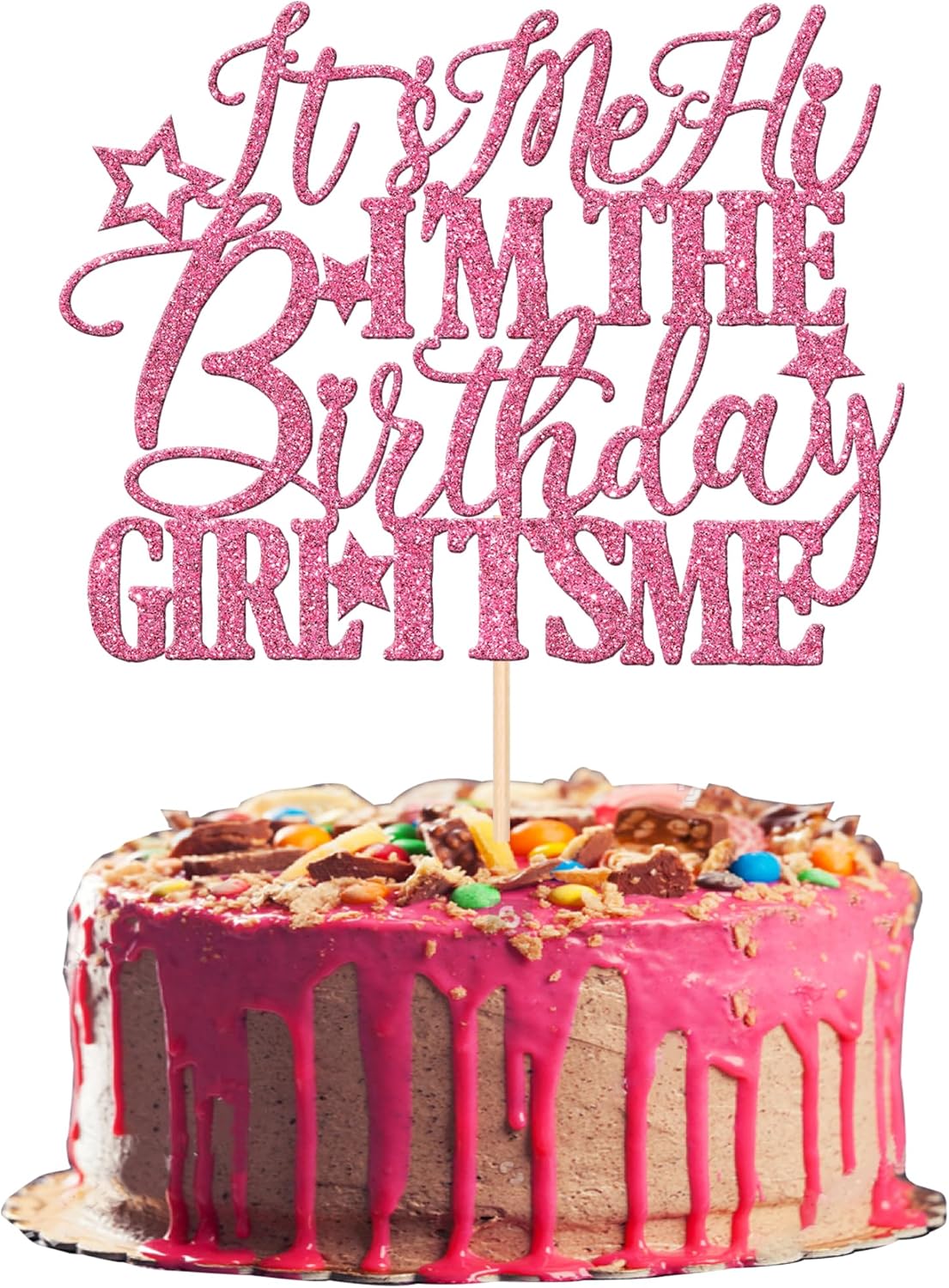 1 PCS It's Me Hi I'm the Birthday Girl It's Me Cake Topper Glitter Music Singer Cake Pick for Funny Hip Hop Singer Girls Birthday Party Cake Decorations Supplies Pink