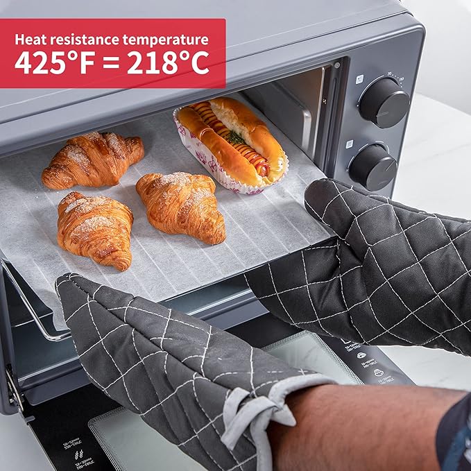 ARCLIBER Oven Mitts Heat Fire Resistant Oven Mitts 425 ° F, Quilted Terry Cloth Cotton Soft Lining Oven Gloves, Extra Long Kitchen Mittens for Cooking Baking