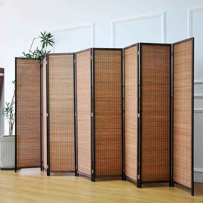 8 Panel Bamboo Room Divider and Folding Panel Screen,Bamboo Panel Divider for Room Separation,Brown,67" H x 122.8" W