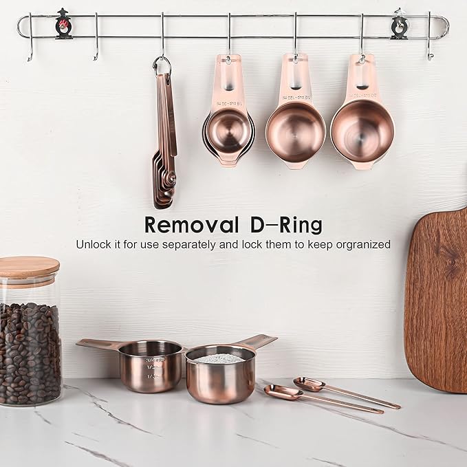 Smithcraft Copper Measuring Cups Set 7, Metric & US Stainless Steel Measuring Cups for Kitchen & Baking, Metal Measure Cups for Dry & Liquid, Nesting Measuring Cup Set with 1/8 2/3 & 3/4 Cups