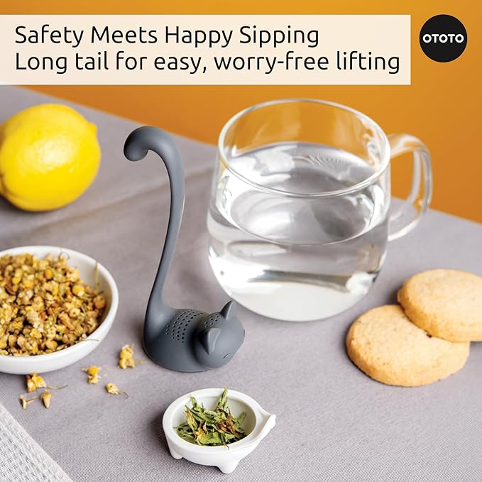 OTOTO Louie Cat Tea Infuser - Cats Loose Leaf Steeper & Diffuser, Tea Strainer Accessories, Cute Gifts for Cat Lovers, White Elephant Gifts, Cute Kitchen Accessories