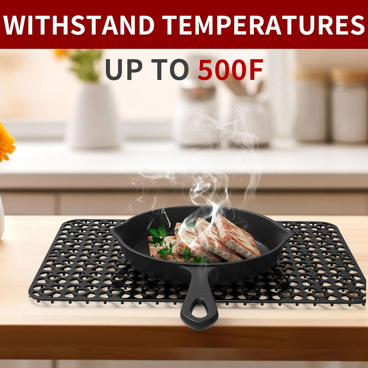 WAFT YEARN Sink Mats Sink Protectors Dish Racks Dishwasher Safe Grid Mats for Kitchen Sink Silicone Protect Sink from Stains Damage Scratches Non Slip Heat Resistant Rust Resistant 16"X12.5" Black