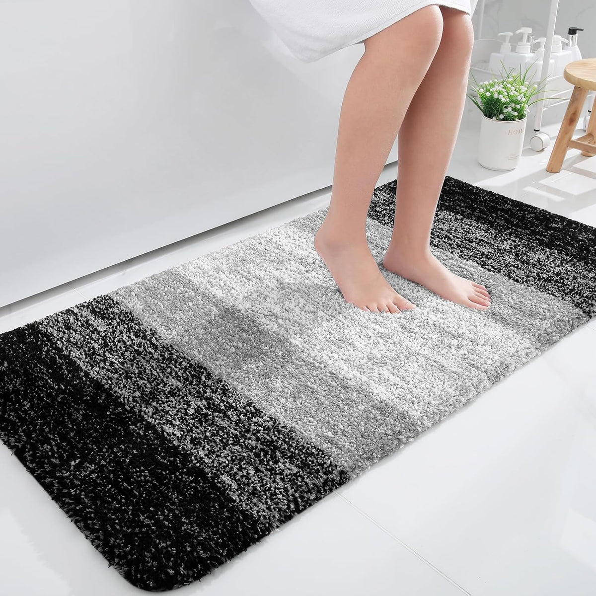 OLANLY Bathroom Runner Rugs 45x27, Extra Soft Absorbent Microfiber Bath Rugs, Rubber Backing, Quick Dry, Machine Washable Bath Mats for Bathroom Floor, Tub and Shower, Home Decor Accessories, Black