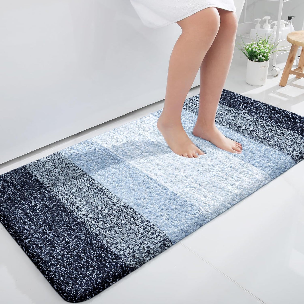 OLANLY Bathroom Rug Mat 44x24, Extra Soft and Absorbent Microfiber Bath Rug, Non-Slip Plush Shaggy Bath Carpet Runner, Machine Wash Dry, Bath Mats for Bathroom Floor, Tub and Shower, Navy Blue