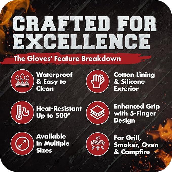 KITCHEN PERFECTION Silicone Smoker Oven Gloves -Extreme Heat Resistant BBQ Gloves -Handle Hot Food Right on Your Smoker Grill Fryer Pit|Waterproof Oven Mitts Grill Gloves |Superior Value Set+3 Bonuses