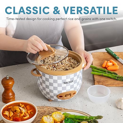 AROMA® 6-Cup (Cooked) One-Touch Pot Style Rice Cooker with CoreCoat™ PFAS-Free Nonstick Ceramic Surface (1.5 Quarts)