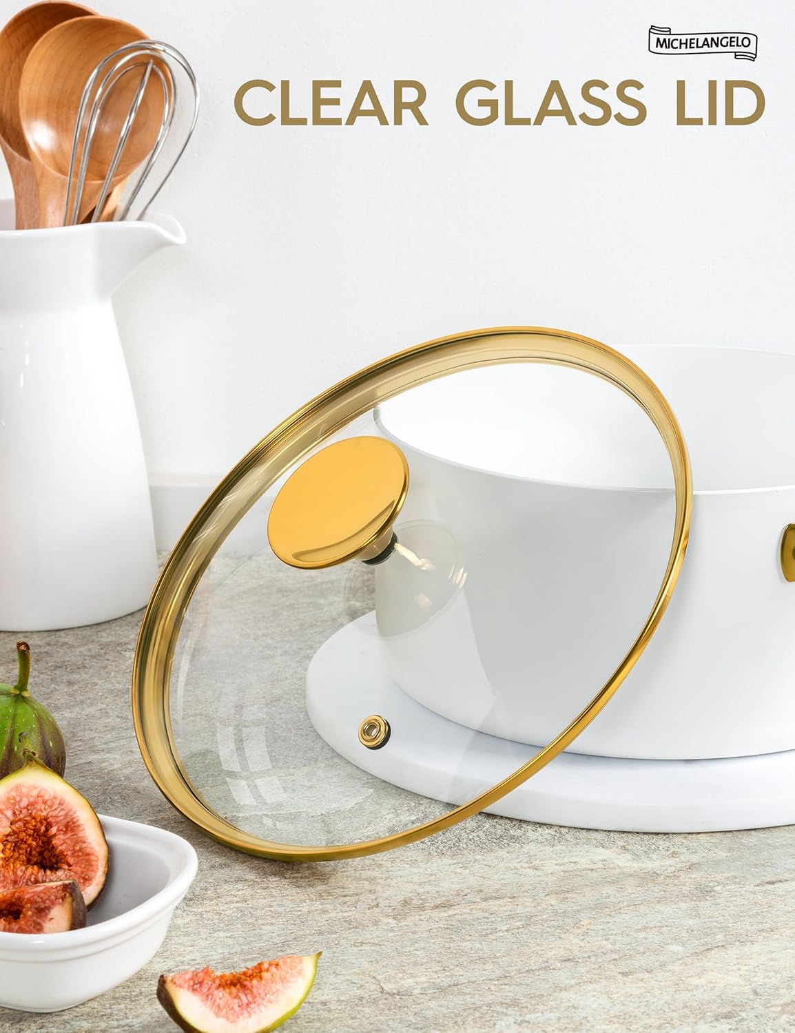 MICHELANGELO 2 Quart Saucepan with Lid, Nonstick Ceramic Sauce Pan with Ergonomic Handle, 2 Qt Small Pot, Oven-Safe, Induction-Compatible, White