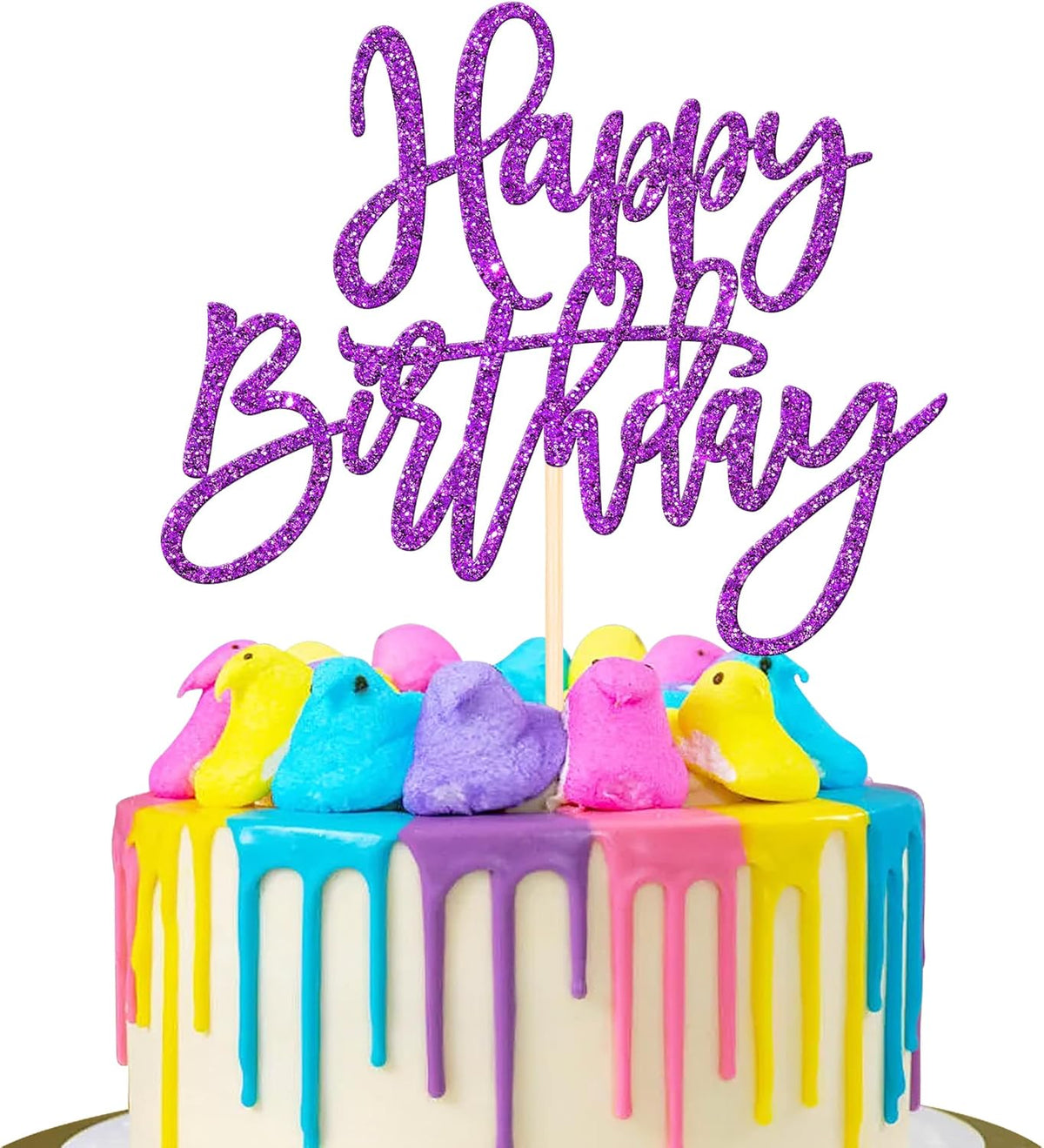 ZHUOWEISM 1 PCS Happy Birthday Cake Topper Glitter Happy Birthday Cake Pick for Celebrating Happy Birthday Anniversary Theme Party Cake Decorations Supplies Purple