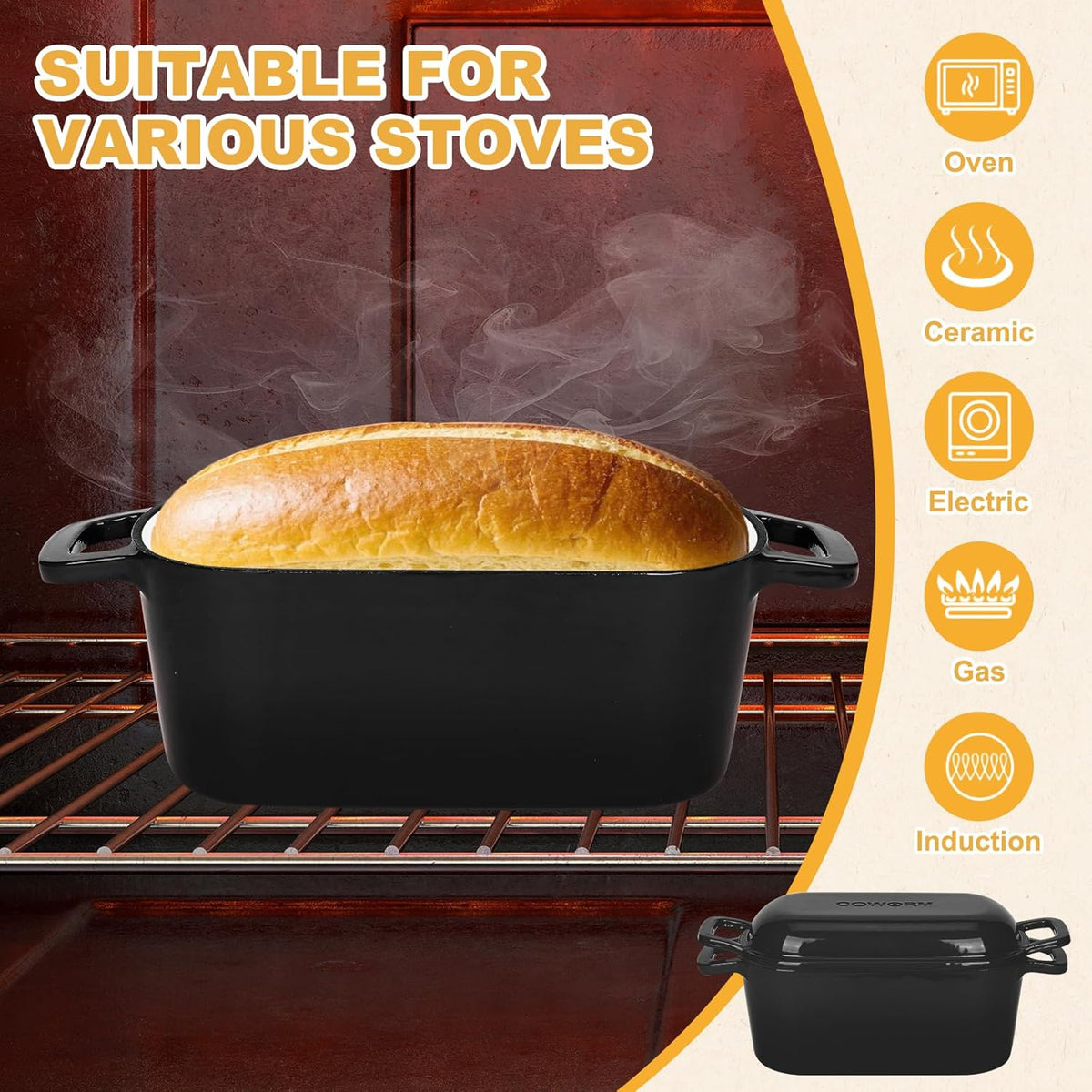 Oval Enameled Dutch Oven for Bread Baking - 3.6QT Cast Iron Sourdough Bread Pan with Lid