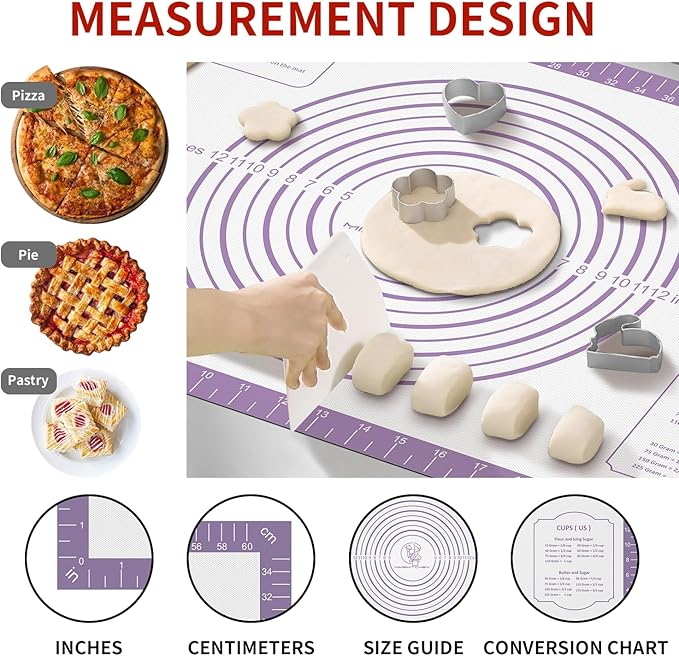 Non Stick Pastry Mat,Extra Large Silicone Baking Mat with Measurement, Food Grade Dough Rolling Mat for Making Cookies Macarons Bread Pie Crust, Easy to Clean& Multi-Purpose