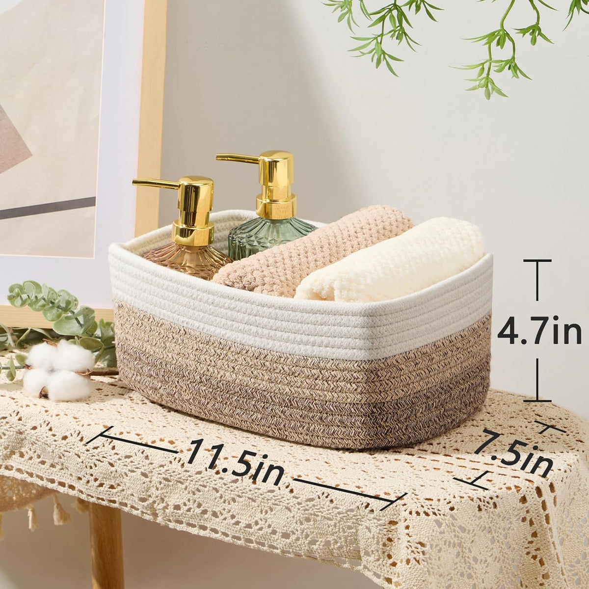 Small Storage Baskets for Organizing | Closet Organizer Bins | Shelf Toy Basket | Woven Rope Baskets | Cube Decorative Box | Shallow Basket |11.5x7.5x4.7”| 3 Packs Gradient Brown