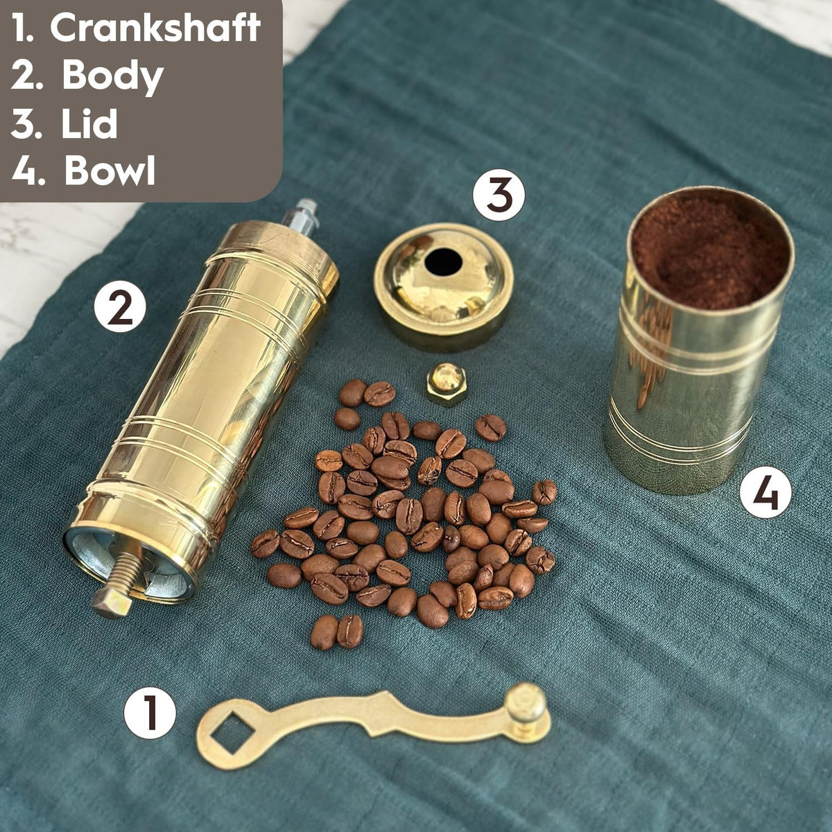 Decorative Handmade Turkish Black Pepper & Coffee Grinder, Refillable Turkish Spice Mill with Adjustable Coarseness, Manual Coffee Mill with Handle, Coffee Grinder Metal with Hand Crank