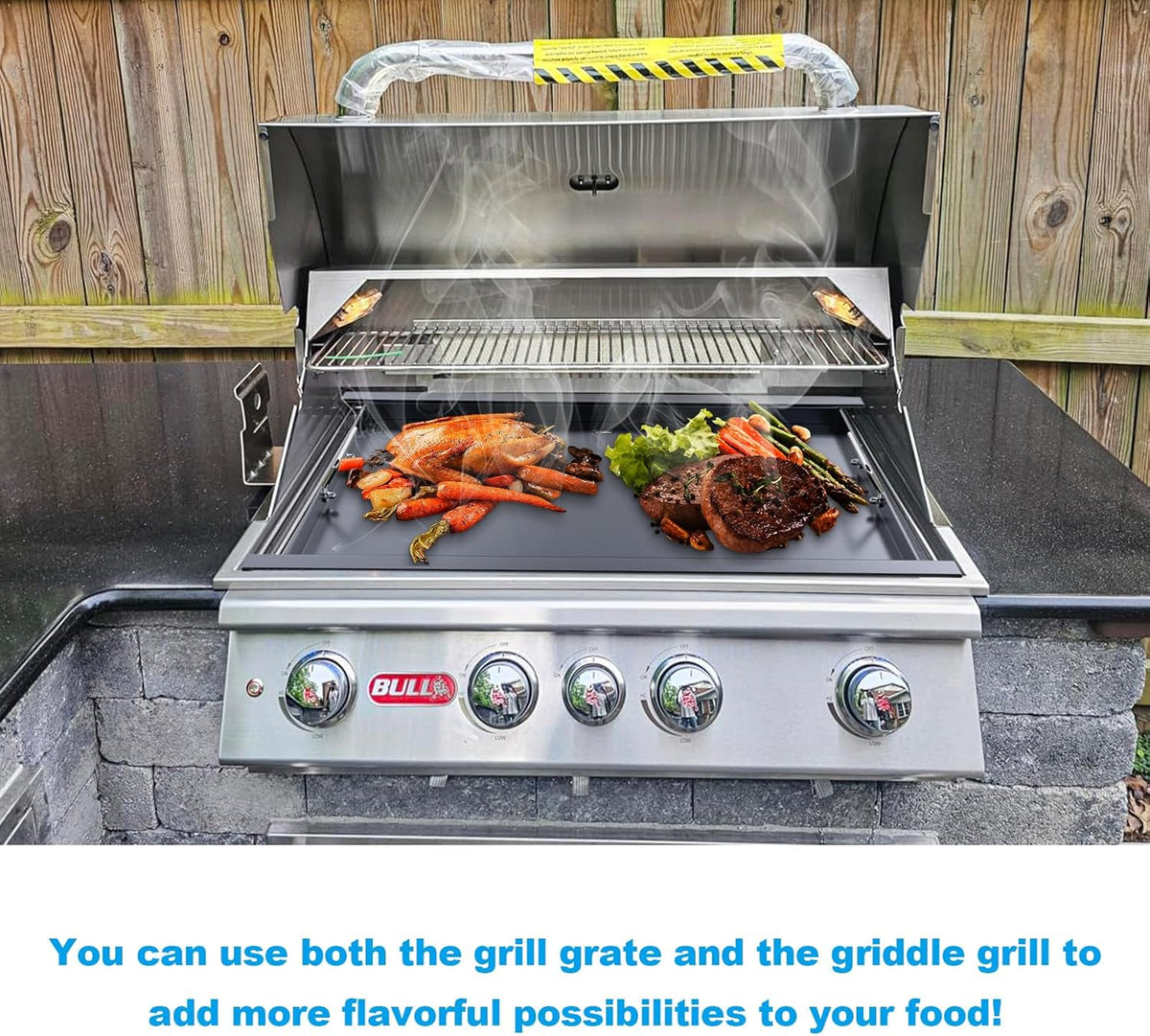 16517 Full-Size Griddle Insert for Bull 30" 4 Burner Grill Angus 47628 47629 Outlaw 26038 26039,Bull Premium Grill 18248 18249,Non-stick Carbon Steel Flat Top Cooking Plate Replacement for Bull 65073