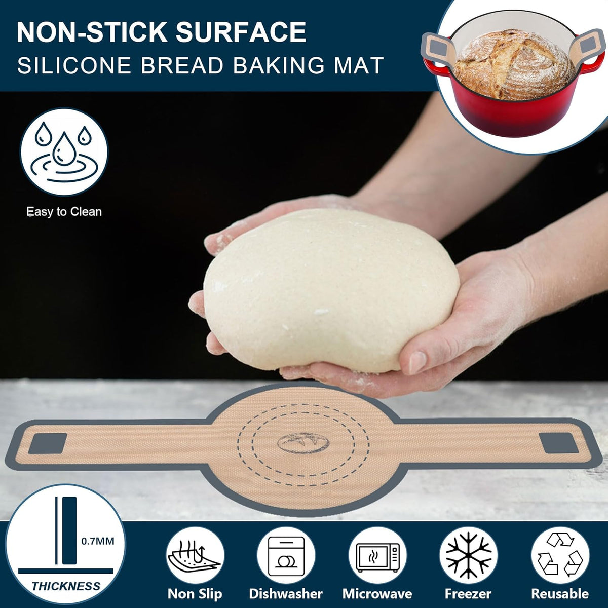 E-far 5 Quart Enameled Cast Iron Dutch Oven, 2 in 1 Dutch Oven Pot with Skillet Lid and Silicone Bread Sling, Ideal for Bread Baking, Cooking, Stewing, Frying, Induction & Oven Safe - Red