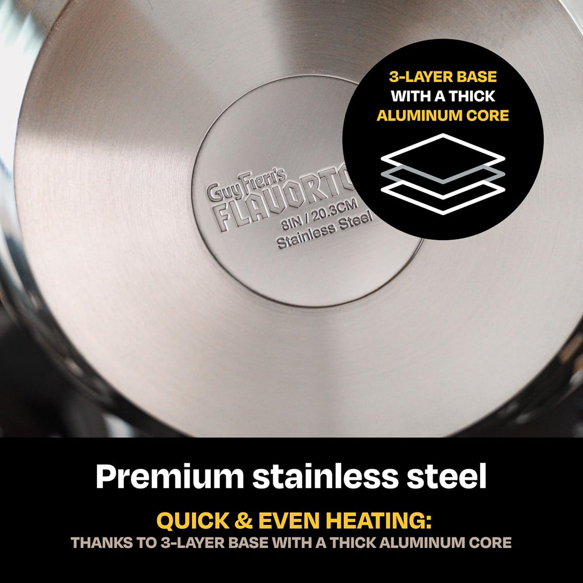 Guy Fieri's Flavortown 10-Piece Stainless Steel Cookware Set - Includes Frying Pans, Saucepans, Saute Pan and Stock Pot - Pots and Pans, Oven-Safe up to 500F