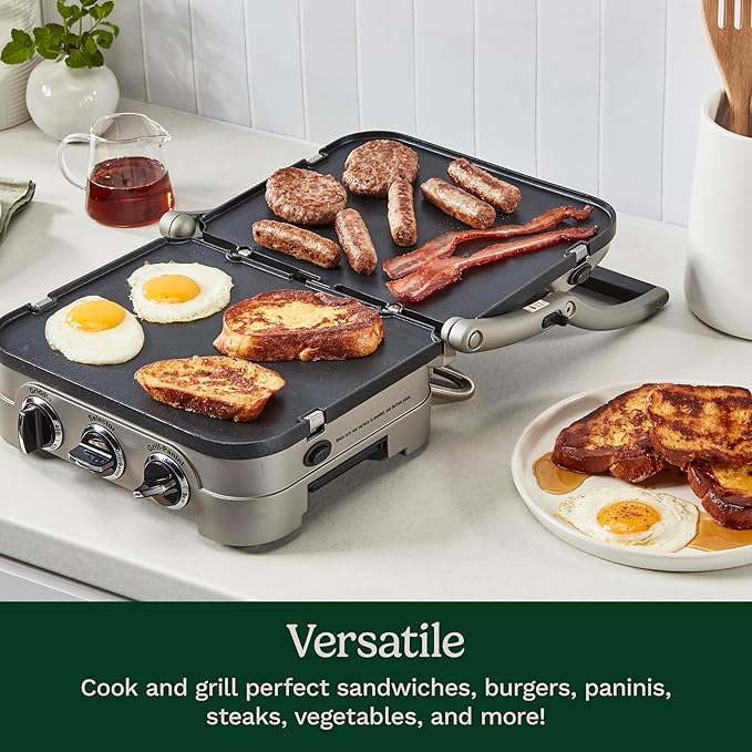 Cuisinart Griddler Indoor Grill, Panini Press, Sandwich Maker & More, 5-in-1 Grilling, Dishwasher-Safe Nonstick Cooking Plates, GR-4NNAS, Stainless Steel