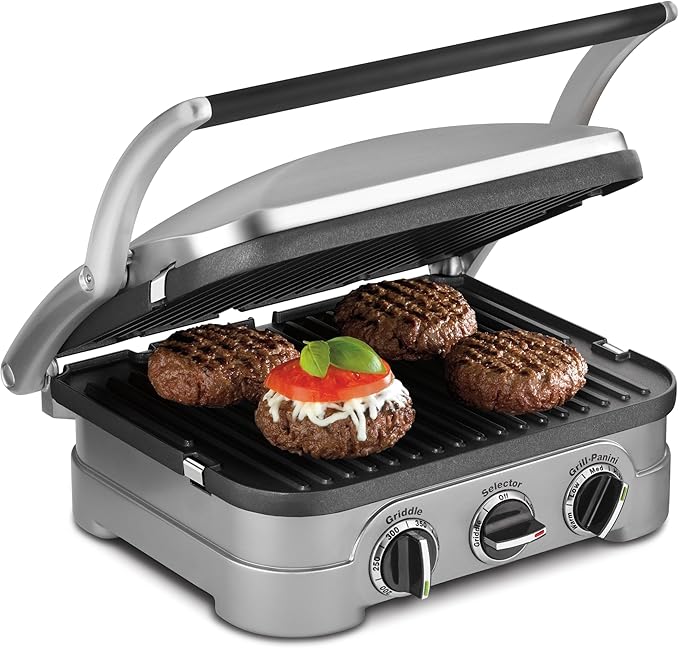 Cuisinart Griddler Indoor Grill, Panini Press, Sandwich Maker & More, 5-in-1 Grilling, Dishwasher-Safe Nonstick Cooking Plates, GR-4NNAS, Stainless Steel
