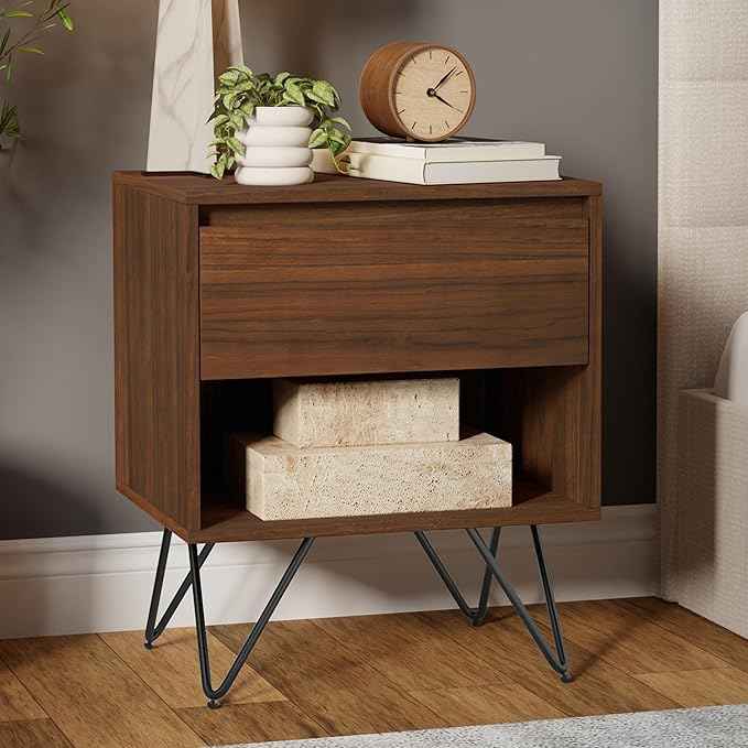 SIMPLIHOME Hunter 20 inch Wide Industrial Modern Nightstand in Walnut for the Living Room and Bedroom