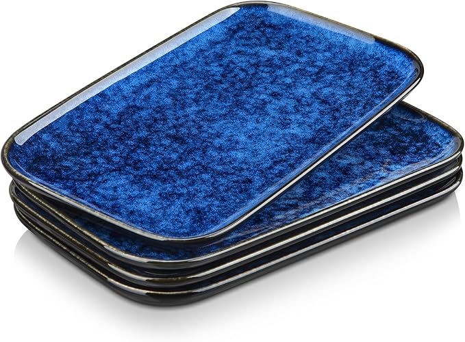 vancasso Stern Serving Platters Set of 4, 11 Inches Rectangular Ceramic Serving Plates, Blue Serving Trays for Entertaining
