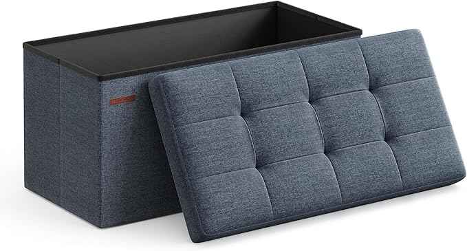SONGMICS Mazie Collection - 30 Inches Folding Storage Ottoman Bench, Ottoman Foot Rest, End of Bed Bench, Storage Chest, Load 660 lb, for Living Room, Bedroom, Entryway, Misty Blue ULSF047Q01