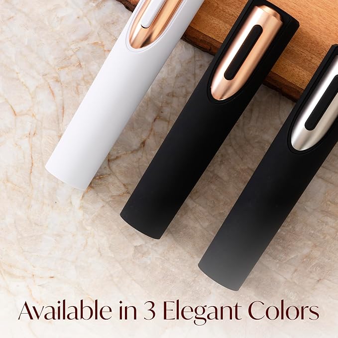 Electric Wine Opener Battery Operated with Stand and Built-in Foil Cutter - Automatic Wine Opener - Electric Corkscrew for Easy Cork Removal - Best Gift for Wine Lover (Black & Rose Gold)