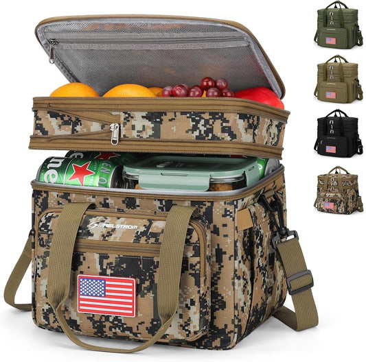 Maelstrom Tactical Lunch Box for Men, 23L Insulated Lunch Bag, Expandable Double Deck Cooler Bag, Lightweight Leakproof Tote Bag With Side Tissue Pocket, Suit For Men and Women, Camouflage