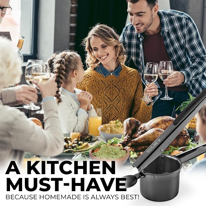 Zulay Kitchen Premium Large 15oz Potato Ricer, Heavy Duty Professional Stainless Steel Potato Masher and Ricer Kitchen Tool, Press and Mash Kitchen Gadget - Metallic Black