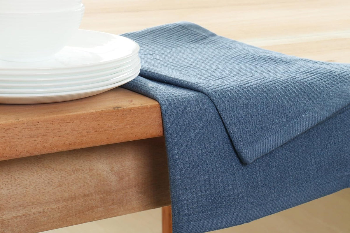 PurpleEssences Waffle Weave Kitchen Towel, 100% Cotton - 15 x 25 Inches, with Hanging Loop Ultra Soft Absorbent Quick Drying Dish Cloth, Tea and Hand Towels, 6 Pack - Spring Summer - Smoky Grey
