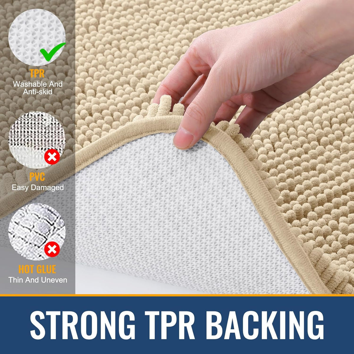 Arotive Bathroom Rugs 47x24, Extra Soft Absorbent Shaggy Chenille Bath Rugs, Machine Washable Rubber Backing Non-Slip Bath Mats for Bathroom Floor Tub and Shower, Home Decor Accessories, Beige
