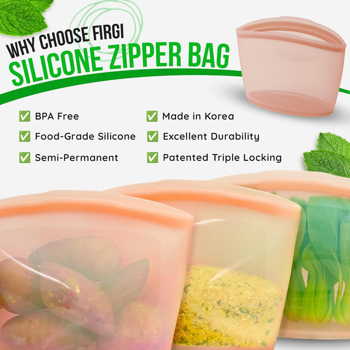 Reusable Silicone Food Storage Bags 3Set Airtight food Storage Containers Food Grade Silicone Snack Bags, BPA Free Food Storage Container, Microwave Safe, Sous Vide Container, White, 17oz+29oz+51oz