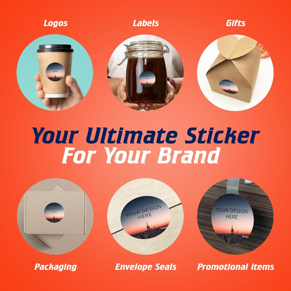 100 Custom Vinyl Stickers - Upload Your own Image, Text, Design, Logo - Personalized Logo Labels for Handmade, Packaging, Bottle, Jars, Candle, Brand Stickers (City, 1.5x1.5)