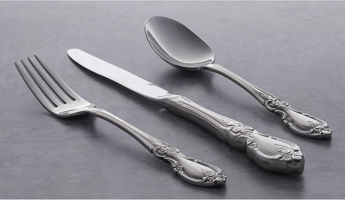 Oneida Louisiana 45 Piece Fine Flatware Set 18/10 Stainless Steel, Service for 8, Silver