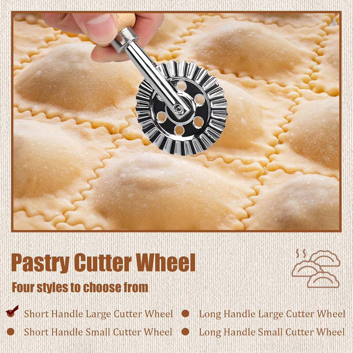 Short Handle Large Cutter Wheel - Exquisite Wooden Handle, Perfect for Pasta, Pizza, Ravioli, Cookie - Versatile Crinkle and Biscuit Cutter for Effortless Slicing