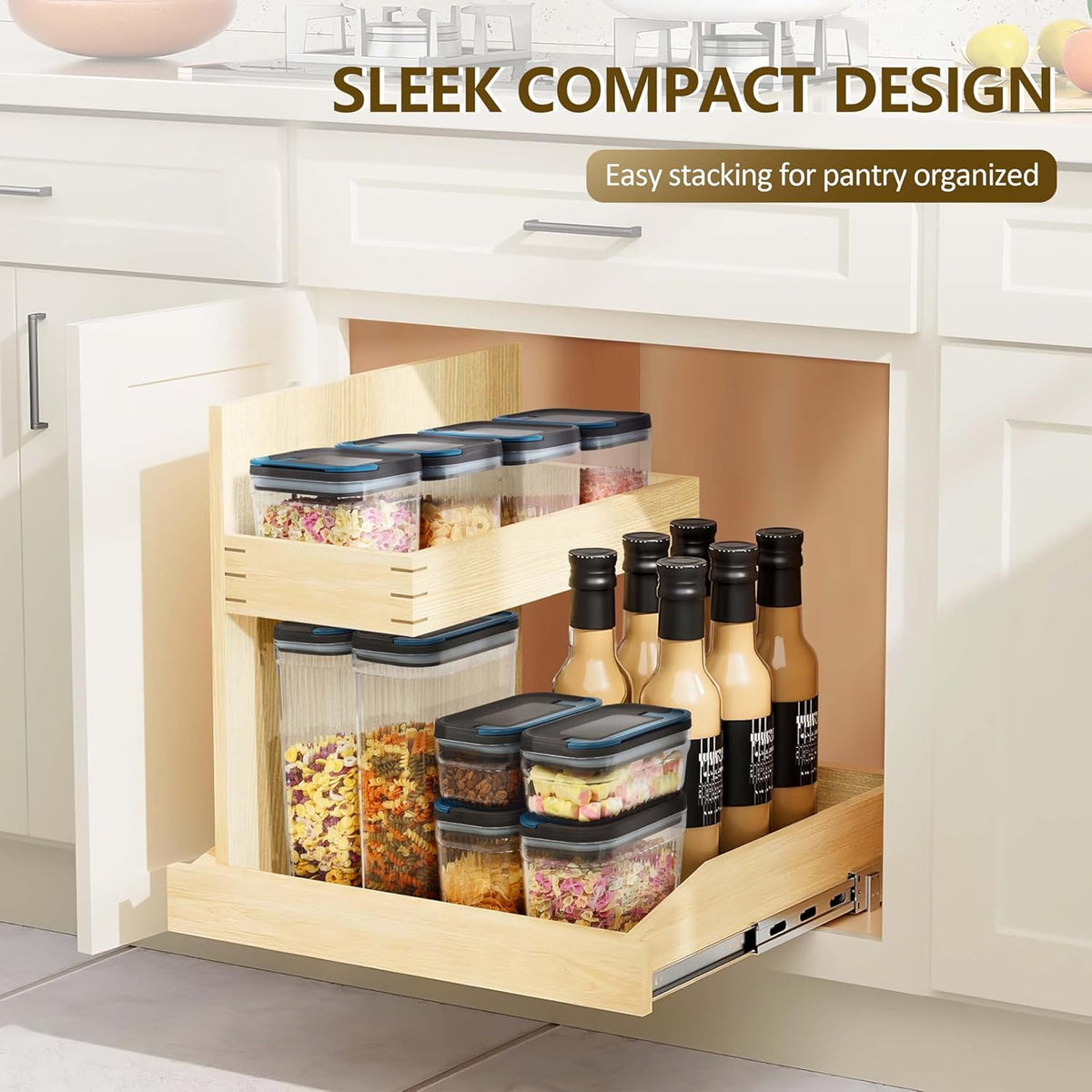 Flip-Lock Airtight Food Storage Containers 6-PC (0.6 Qt*2+1.6 Qt*3+3.4 Qt),Leakproof Ring Seal Top,Anti-Slip Pantry Canister for Flour Sugar,Coffee,Dog Food Treat,Rectangle Black