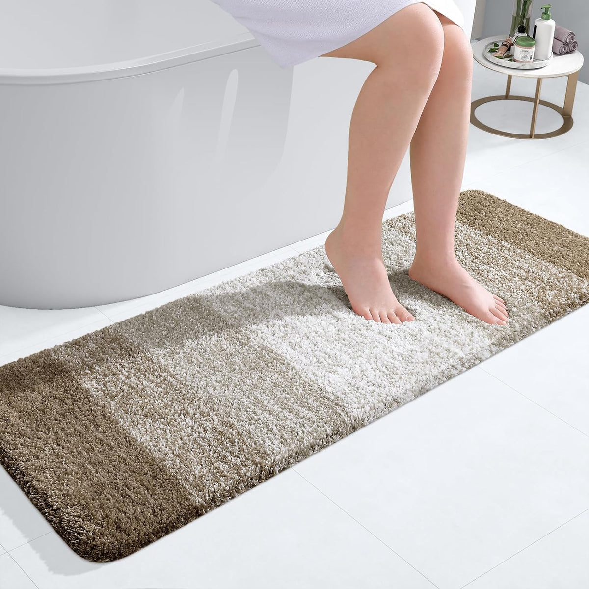 OLANLY Bathroom Runner Rugs 47x17, Extra Soft Absorbent Microfiber Bath Rugs, Rubber Backing, Quick Dry, Machine Washable Bath Mats for Bathroom Floor, Tub and Shower, Home Decor Accessories, Coffee