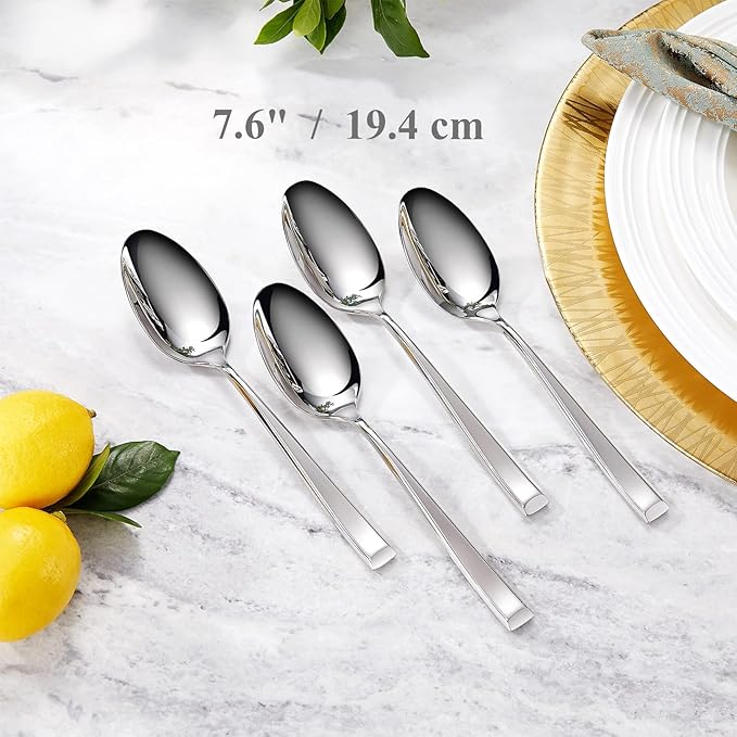 KEAWELL Premium Imperial 4-Piece 7.6 inch Spoon Set – Heavy Duty 18/10 Stainless Steel Flatware with Smooth Rounded Edges, Dishwasher Safe for Sophisticated Dining (4, Dinner Spoons)